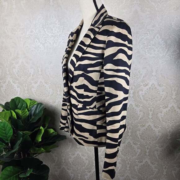 Jones New York Signature Size 4 Cream Black Animal Striped Blazer 1 Button Close - Picture 6 of 14